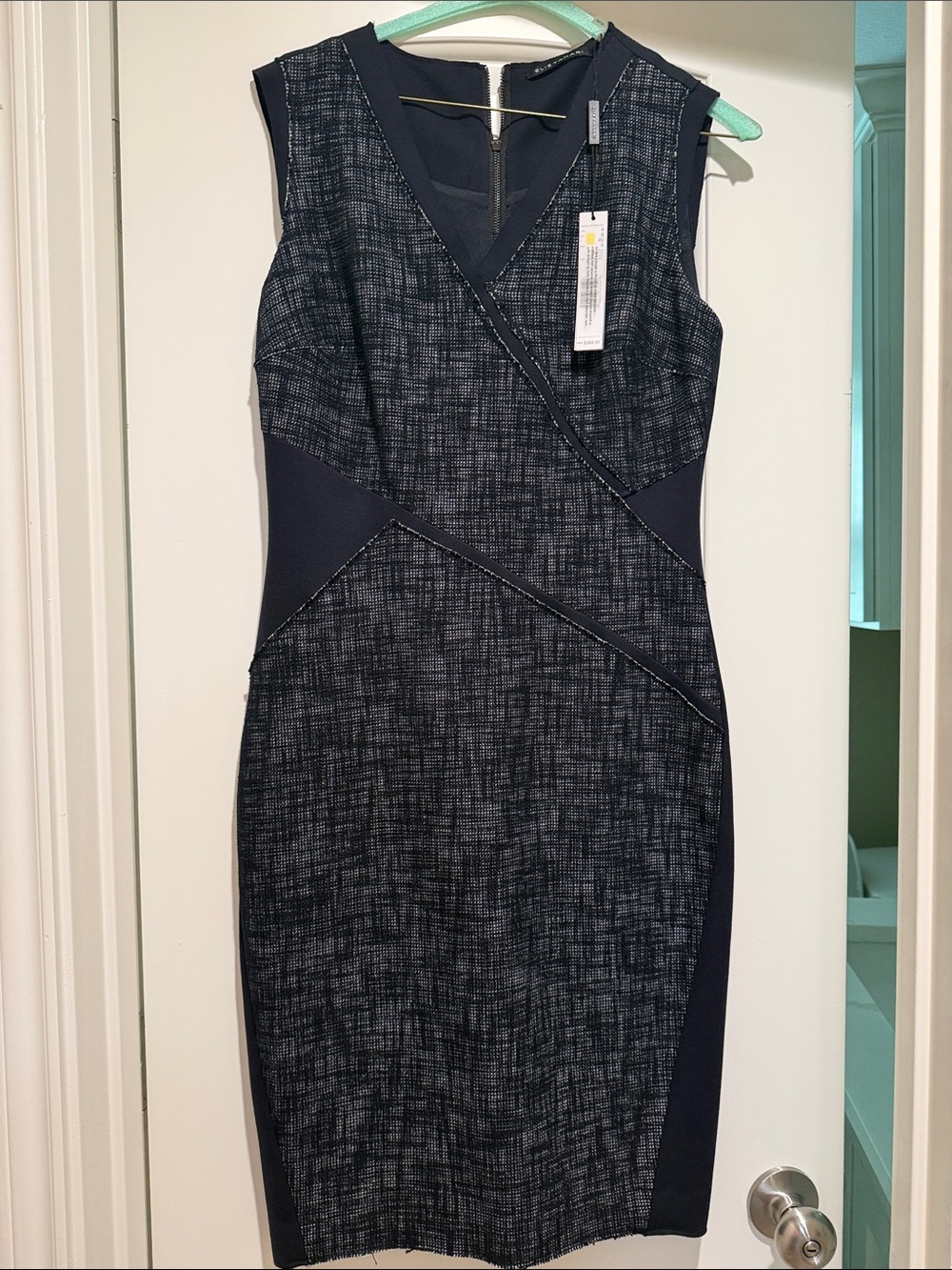 Elie Tahari Navy Textured Sheath Dress